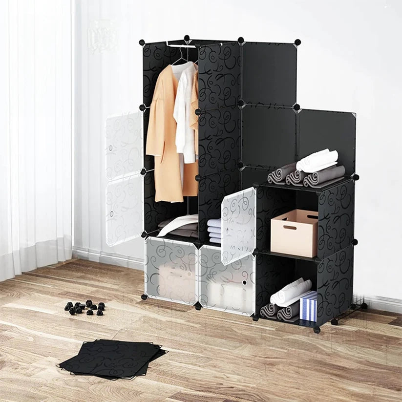 Grande armadio modulare nero pieghevole capiente 165x110x35 cm