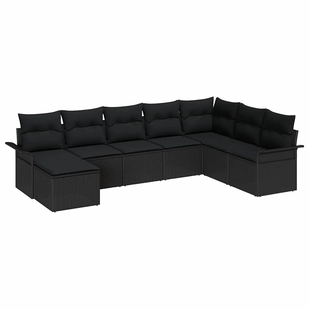 Set Divano da Giardino con cuscino 8 pcs Nero polyrattan 3345483