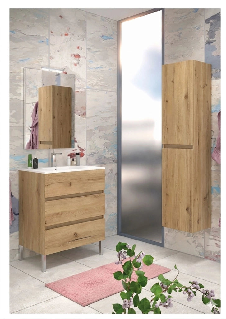 Mobile da Bagno a Terra con Lavabo 100 cm e Specchio Bali Light Rovere Miele