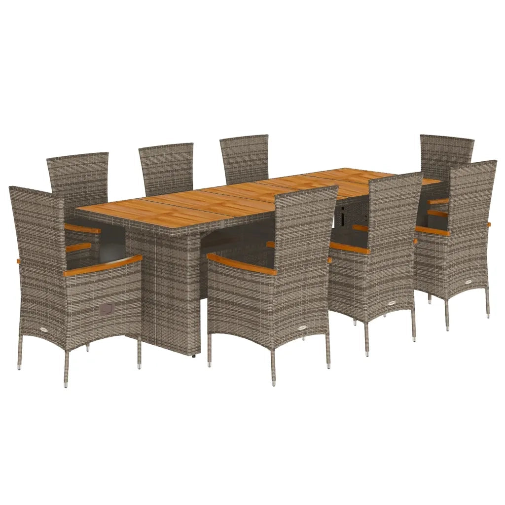Set da Pranzo da Giardino 9 pz con Cuscini in Polyrattan Grigio