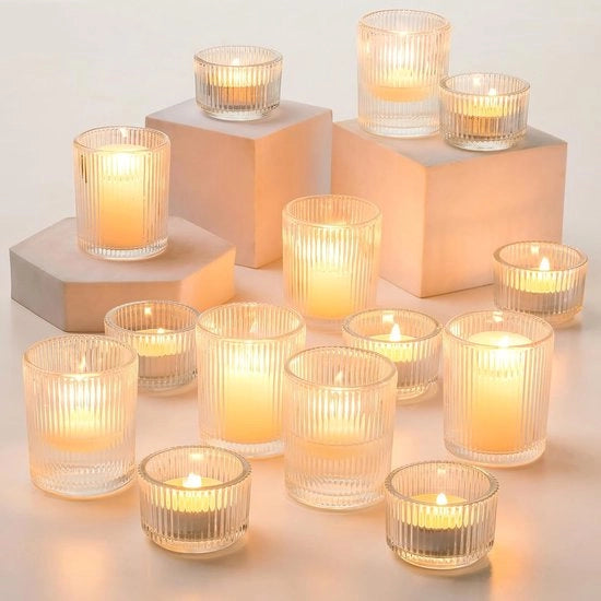 Contenitori in vetro per candelabro 24 pezzi – Contenitori trasparenti per candelabro – Decorazione da tavola per matrimoni, feste e arredamento