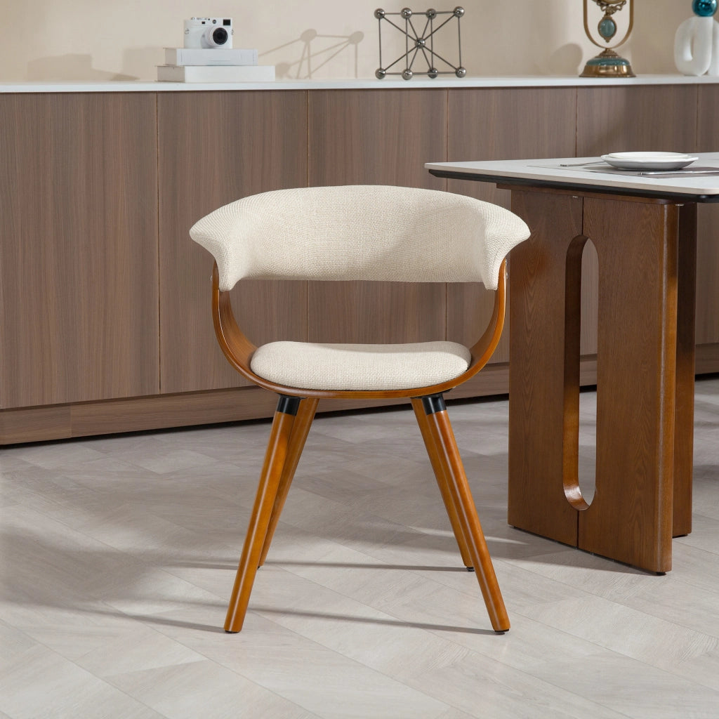 Sedia da pranzo in tessuto con schienale curvo e gambe in legno ¨C Minimal ¨C Beige