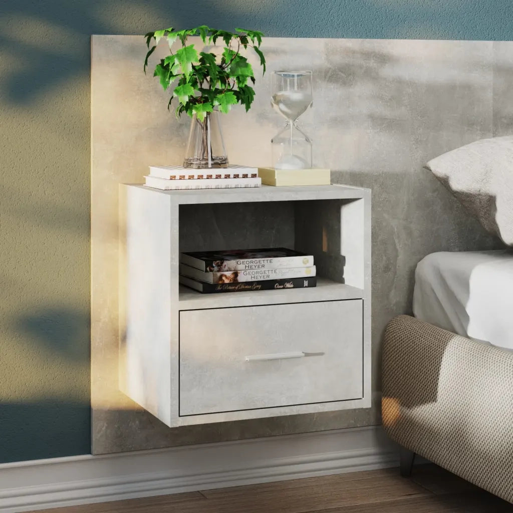 Comodini a Muro 2 pz-Set di 2 Tavolino da notte Grigio Cemento 292642