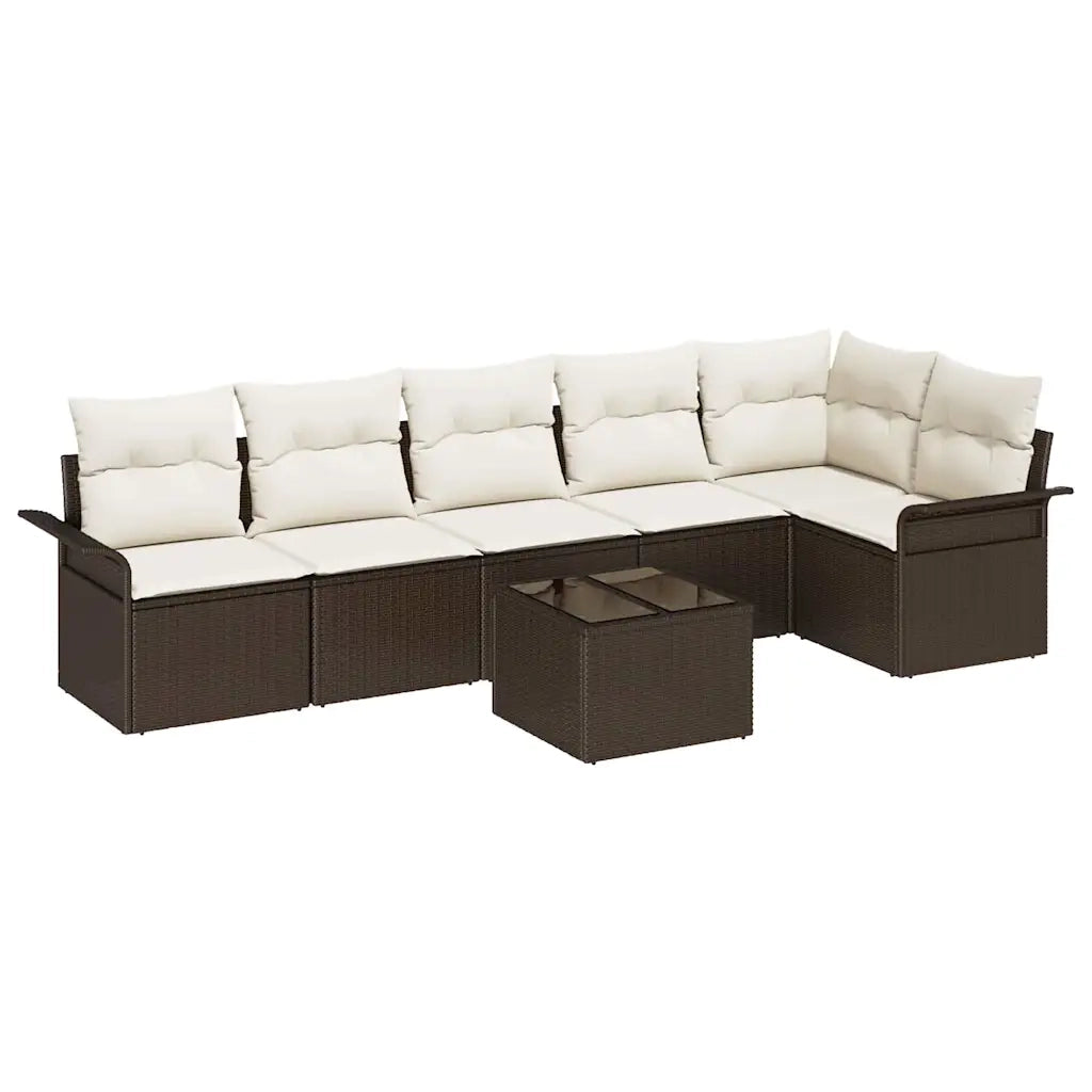 Set Divano da Giardino con cuscino 7 pcs Marrone Poly Rattan