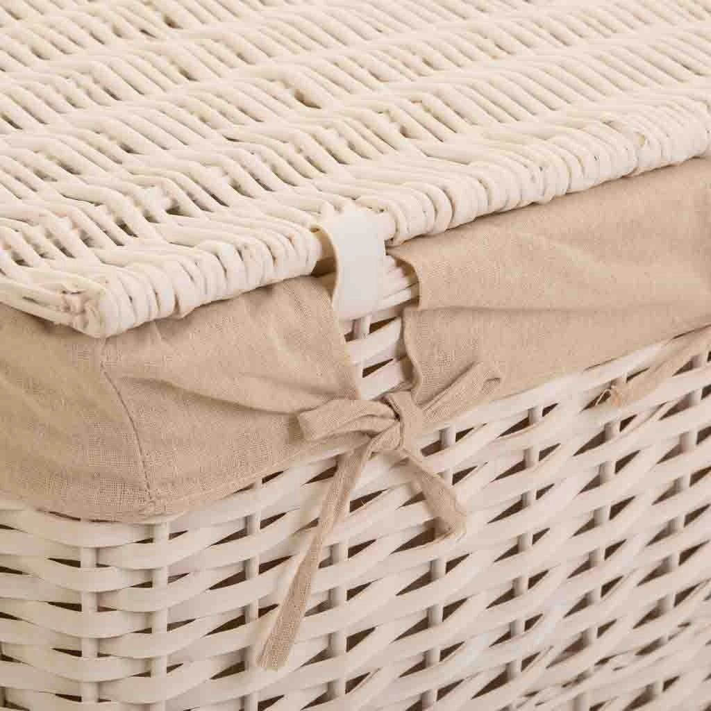 Set 3 cesti biancheria vimini bianco foderati