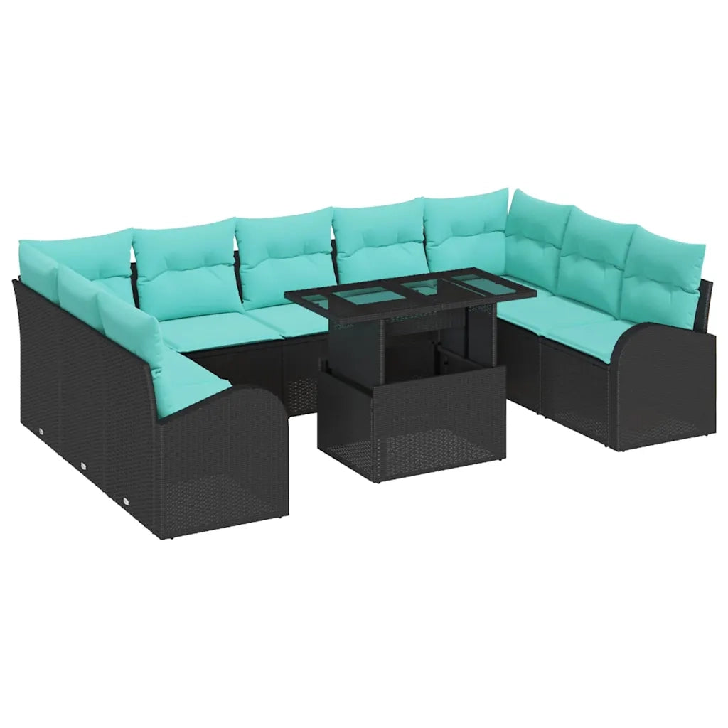 Set Divano da Giardino 10 pcs Nero Poly Rattan 3357449