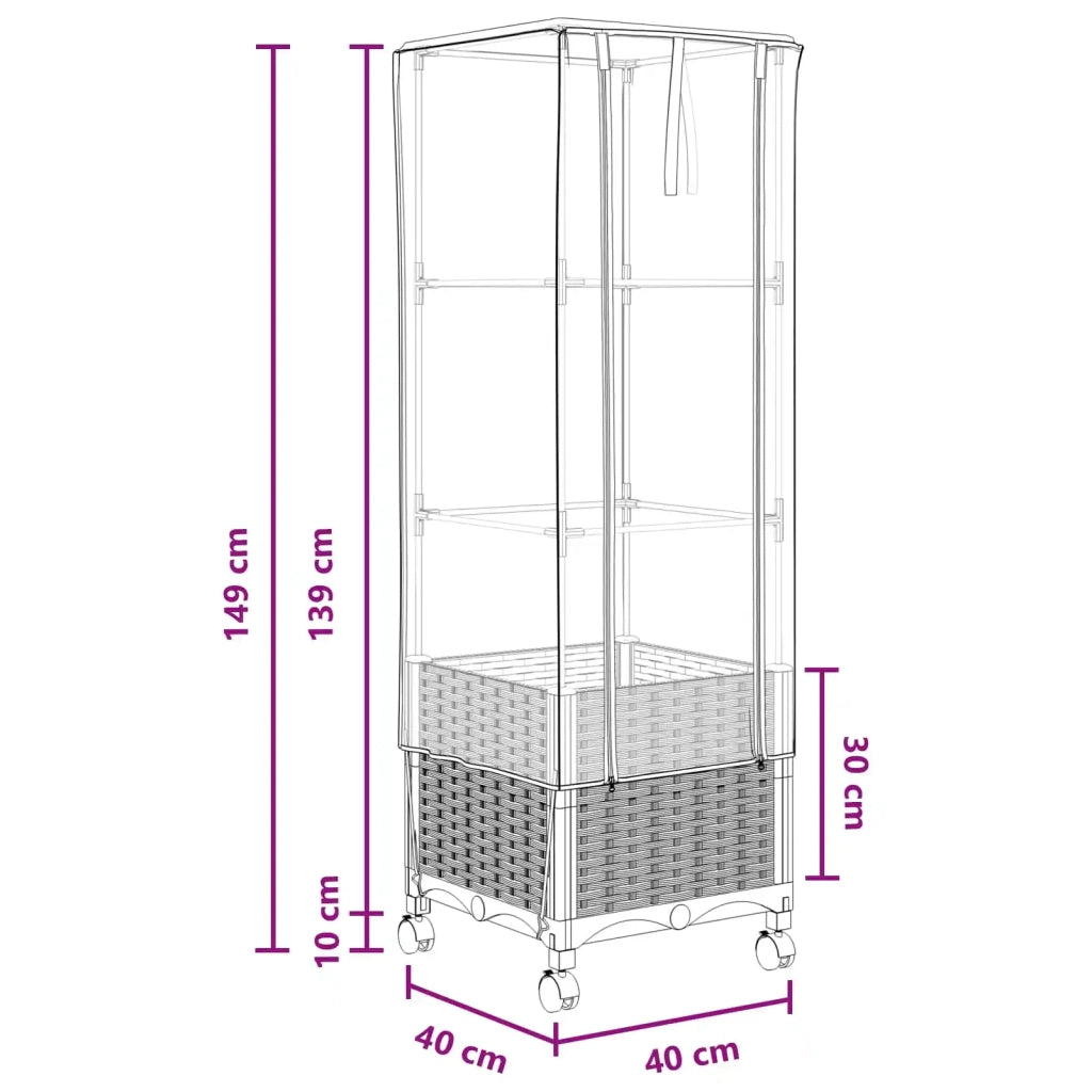 Vaso da Giardino con Copertura per Serra e Ruote Bianco PP 3422933
