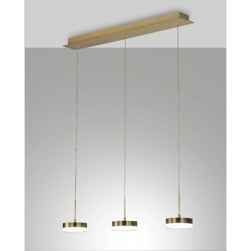 Lampada a sospensione Dunk 3 luci Fabas Luce - LED 24W dimmerabile - Ottone satinato Design lineare