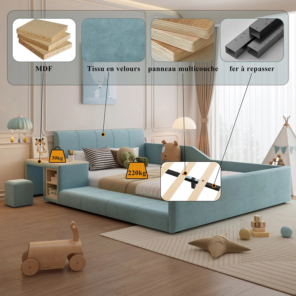 Letto bambini - Xylo - 140x200 cm scrivania blu