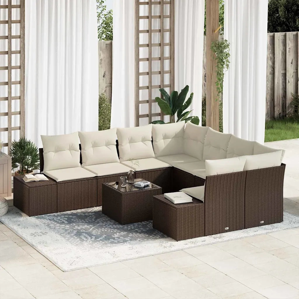 Set Divano da Giardino con cuscino 9 pcs Marrone polyrattan 3346998