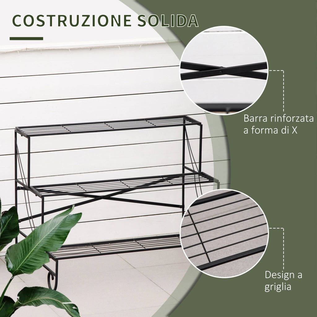 Scaletta Porta Vasi 3 Livelli ¨C Minimal ¨C Ferro Battuto, Nero