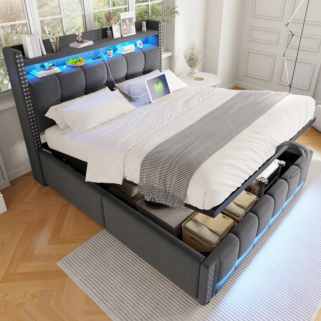 Letto matrimoniale 160x200 - Xylo - LED, Grigio