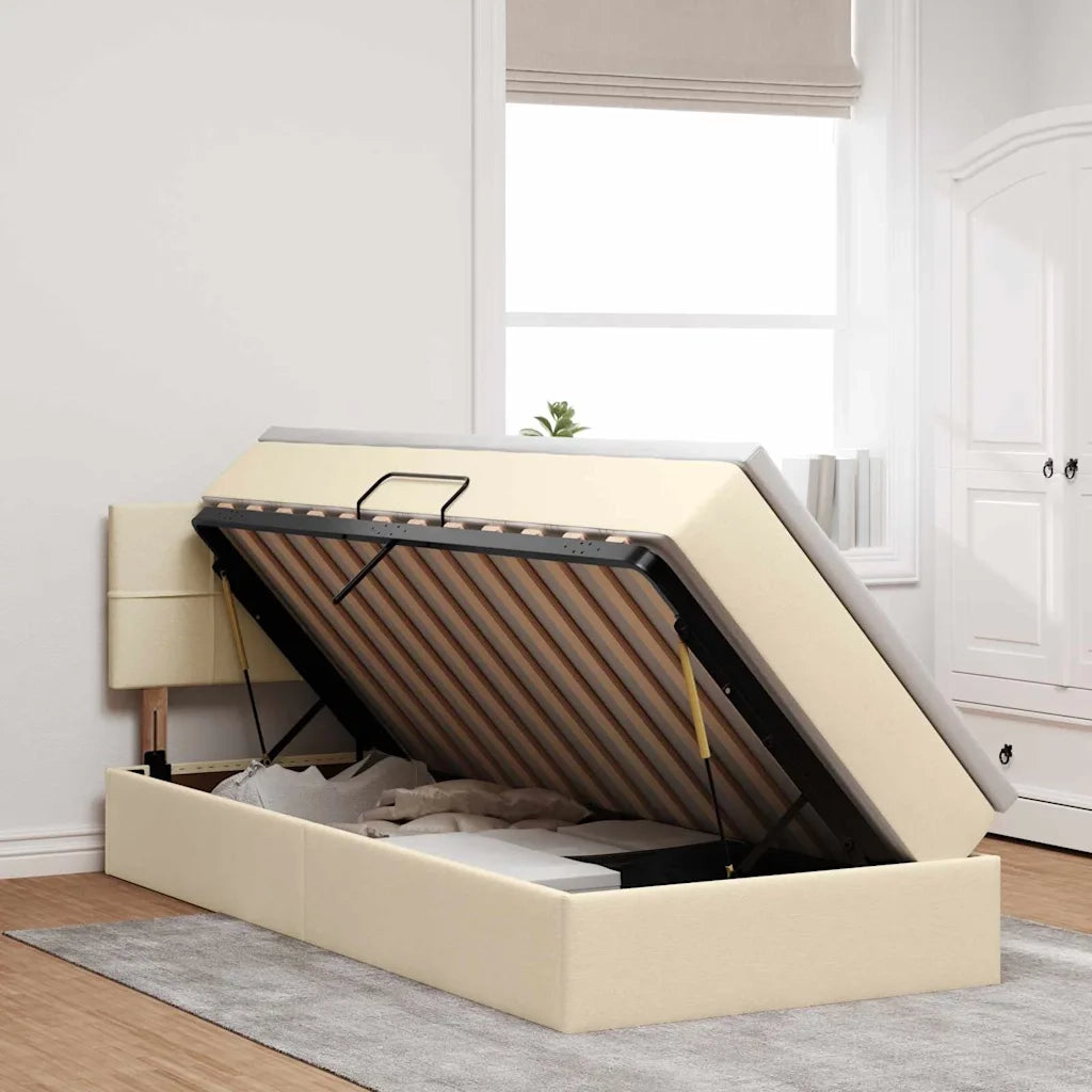 Letto con contenitore e LED con led Crema 90 x 190 cm Tessuto