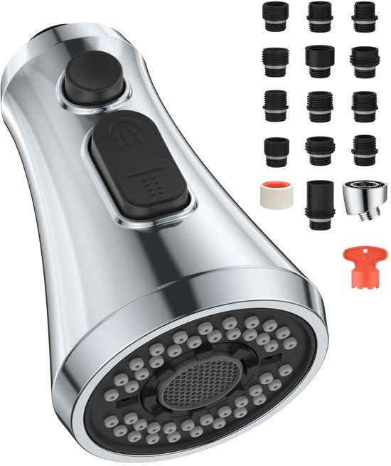 Sfoglia ABS per cucina, sprogetto universale 3-funzione con 9 adattatori, nero lucido, sprogetto estensibile (acciaio inox lucidato)