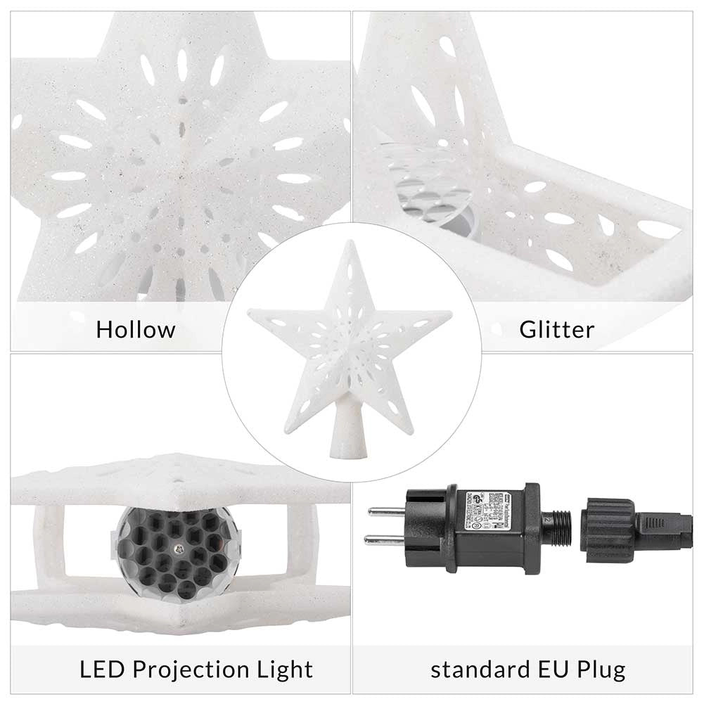 Puntale Proiettore LED per Albero di Natale Forma Stella Bianco Gioco di Luce