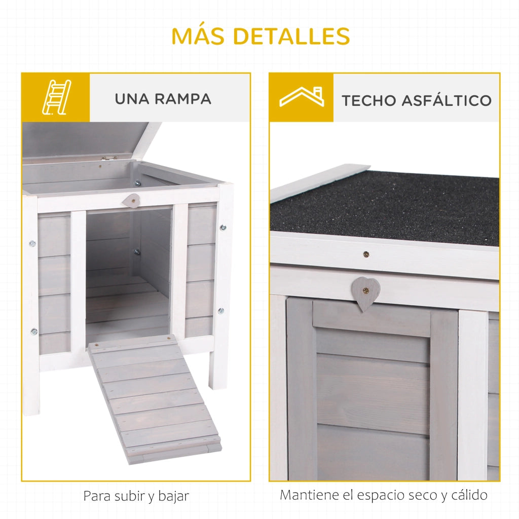 Casetta per conigli da esterno ¨C Xylo ¨C legno grigio con tetto e rampa 42x51x43 cm