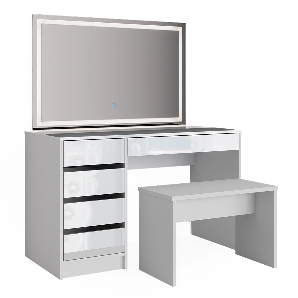 Vicco Tavolo da toeletta Bianco 120 cm con specchio a LED e panca