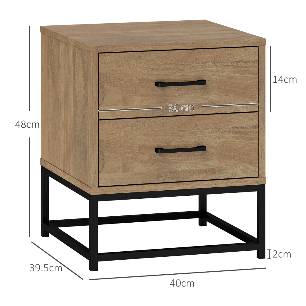 Comodino con 2 Cassetti Stile Industriale ¨C Minimal ¨C Legno e Acciaio