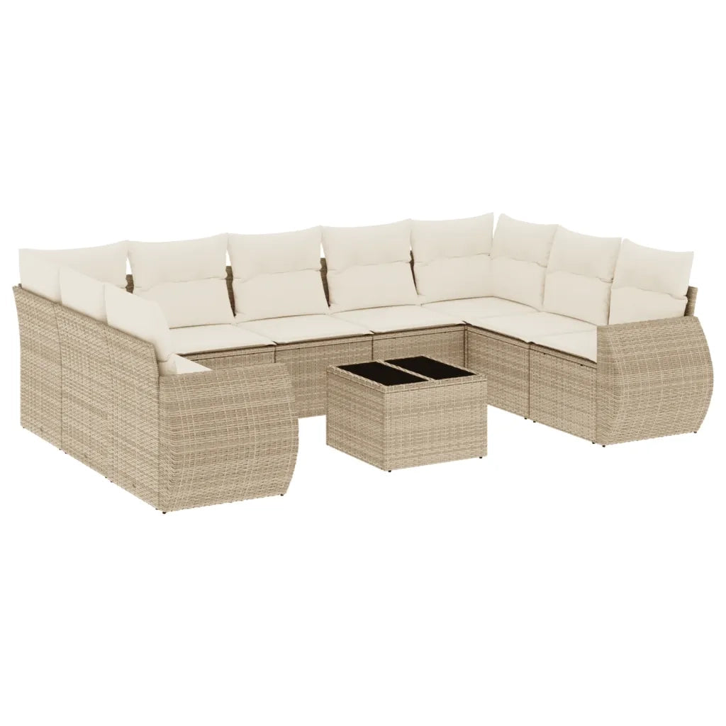 Set Divano da Giardino 10 pz con Cuscini Beige in Polyrattan 3221807