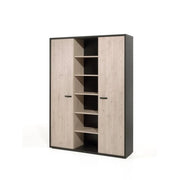 Mobile alto da ufficio con 2 porte e scaffali colore rovere chiaro e nero