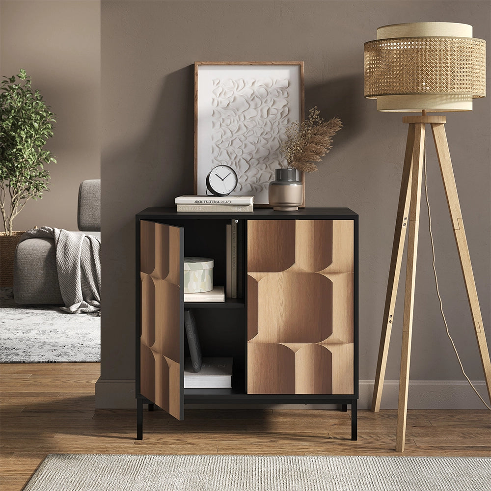 Vicco Credenza Nero/quercia 80 x 40 cm con 2 ante