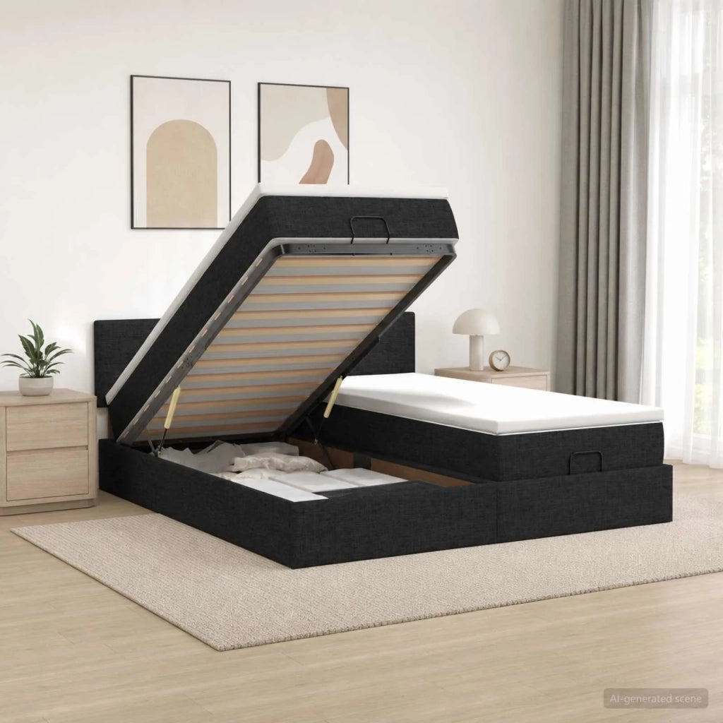 Letto Ottomano con Materasso e LED Nero 160 x 200 cm Tessuto 3457268