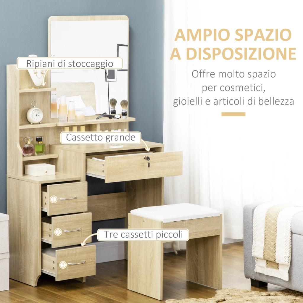 Cassettiera da Trucco con Specchio ¨C Minimal ¨C Legno 60x40x