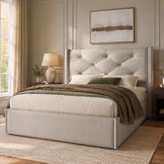 LETTO Imbottito 90x200 cm Grigio Chiaro in Cotone con contenitore