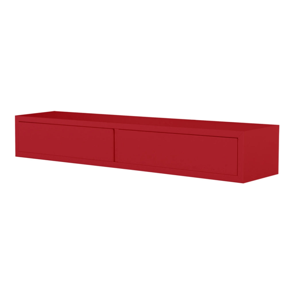 Mensola da Muro con 2 Cassetti Modello DOMINO, Comodino Sospeso, Mensola da Parete, 88.2x13.4 p20 cm. Finitura ROSSO - MADE IN ITALY