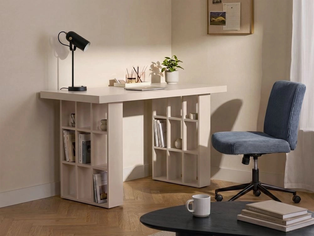 Scrivania da ufficio in stile scandinavo con cassetti MDF 120 x 60 cm 18 ripiani beige chiaro stile scandinavo