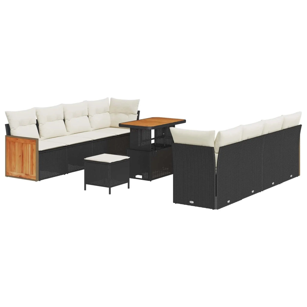 Set Divano da Giardino con cuscino 11 pcs Nero e Crema 3363150