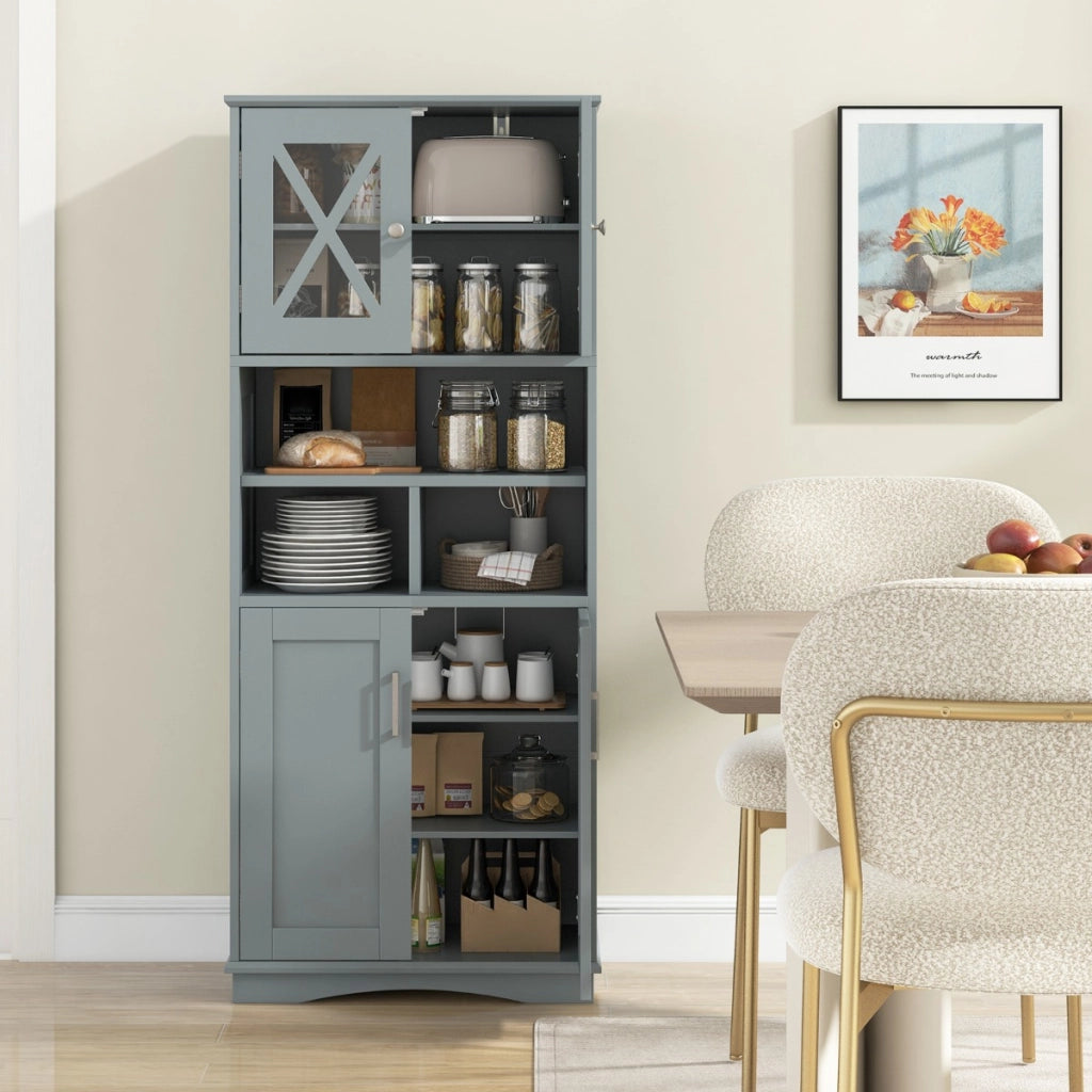Armadio da bagno alto-Mobiletto da bagno con porte in acrilico e 3 cubi, Armadio da terra salvaspazio con ripiani regolabili Grigio