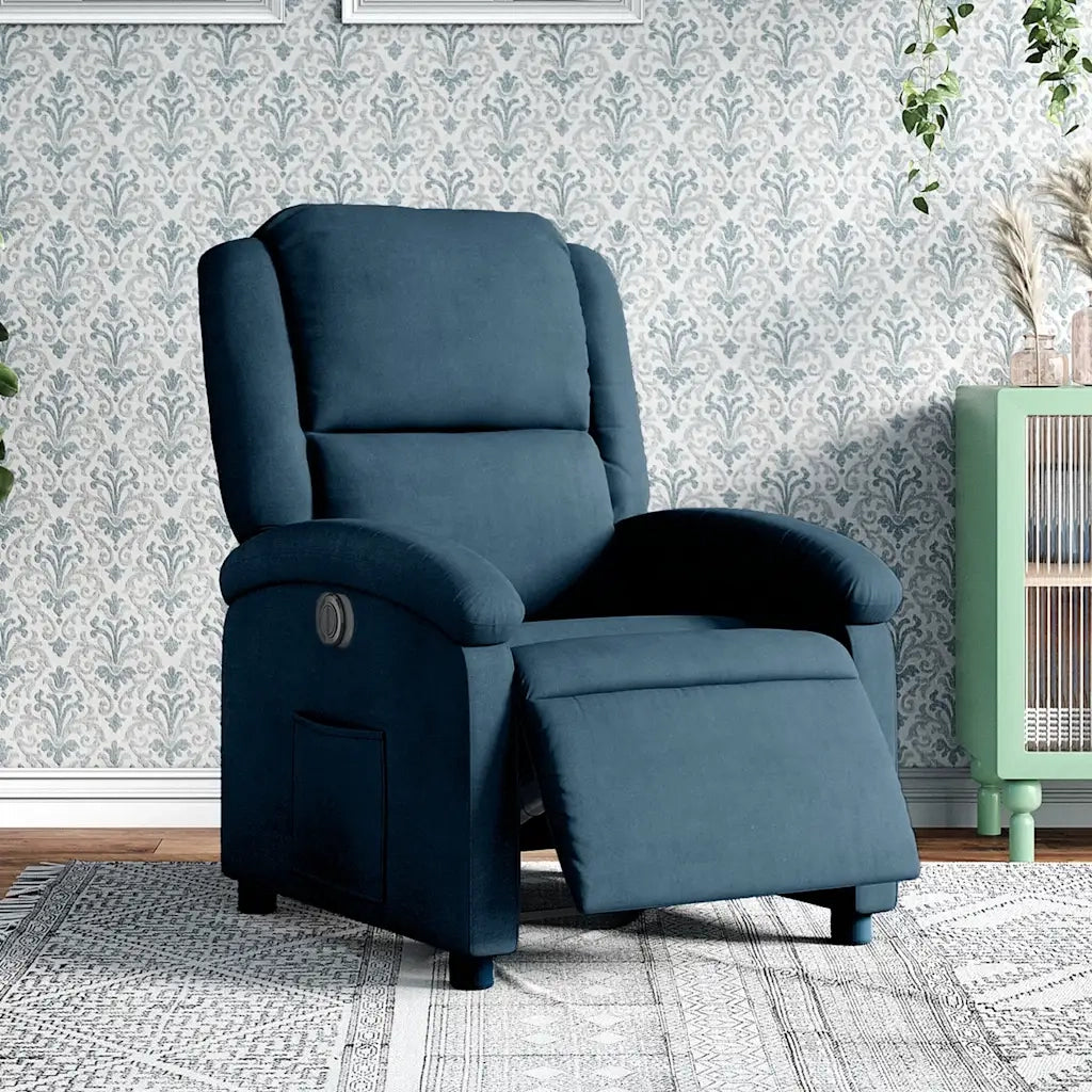 Poltrona | Sedia Relax Reclinabile Elettrica Blu in Velluto