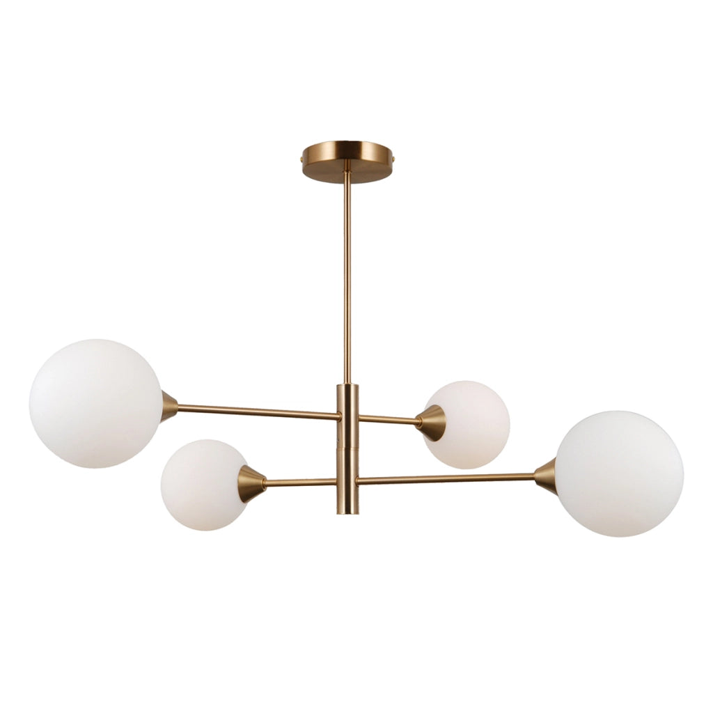 Plafoniera moderna Evora ottone, 4 globi bianchi G9 Italux