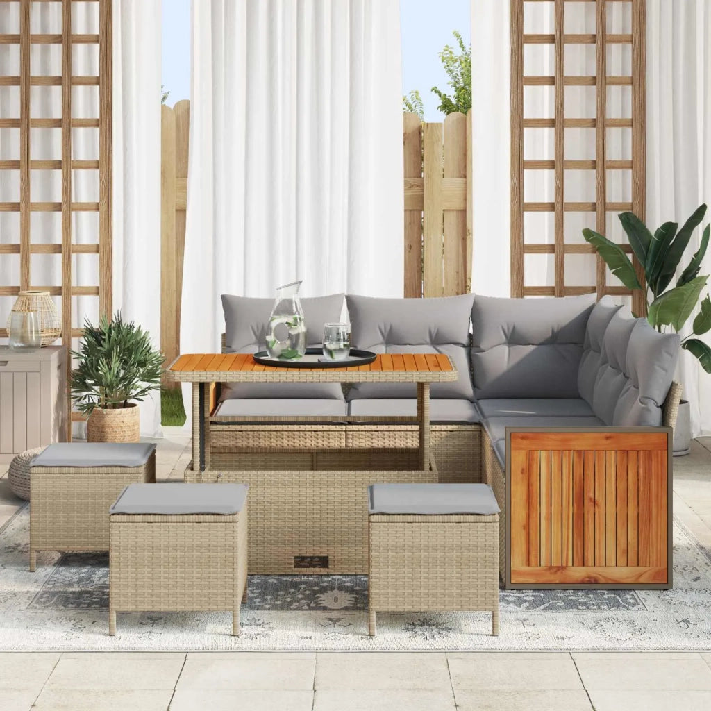 Set Divano da Giardino con cuscino 9 pcs Beige e Grigio Chiaro 3363182