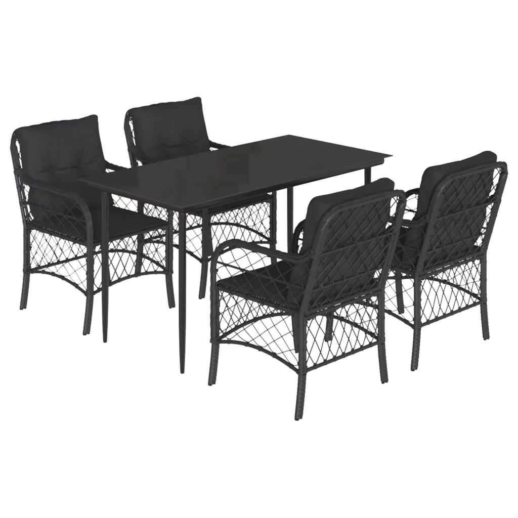 Set da Pranzo da Giardino 5 pz Nero con Cuscini in Polyrattan 3212098