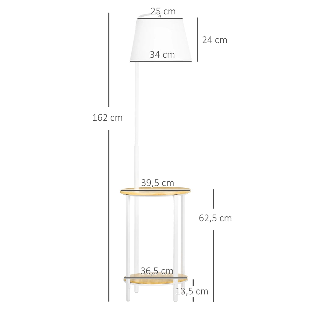 Lampada da terra con 2 ripiani ¨C Xylo ¨C Legno naturale e bianco, interruttore a pedale, E27 40W