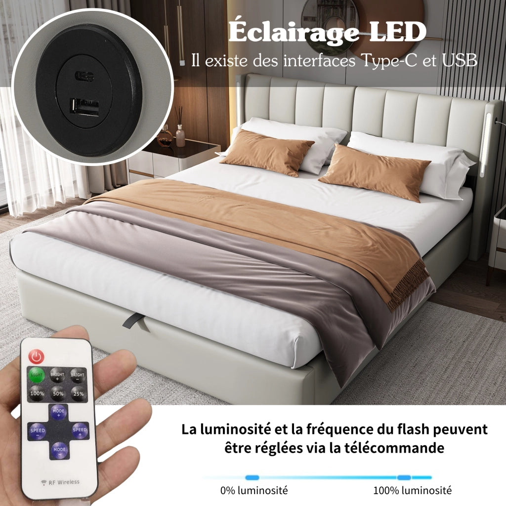 letto imbottito pu grigio 140 x 190 cm