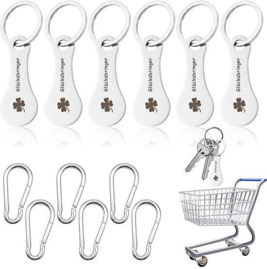 Set di apertura del carrello per spesa in acciaio inossidabile - 6 pezzi - con hanger a forma di foglia di quercia - design a forma di pistola - con chiusura a molla - duraturo e pratico