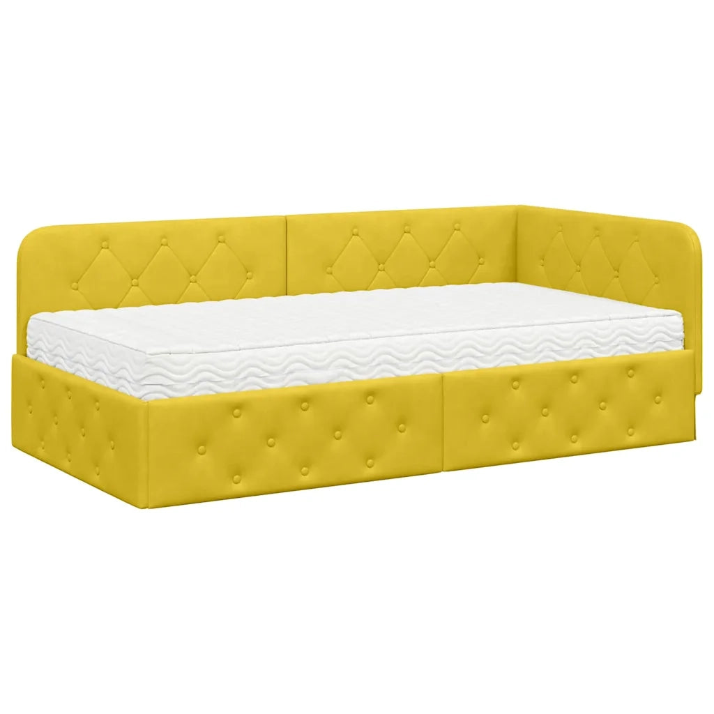 Cornice del letto ad angolo Giallo 100 x 200 cm Velluto