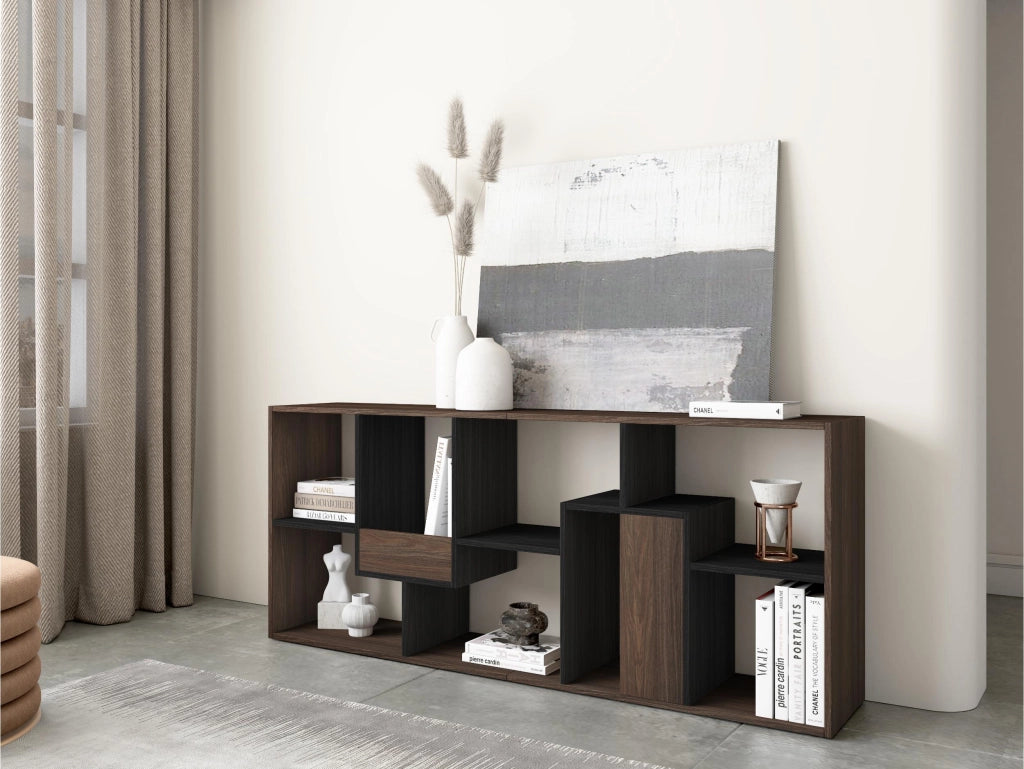 Libreria scaffale, 162x67x31cm, Per libri, Rovere scuro e Nero RF4109