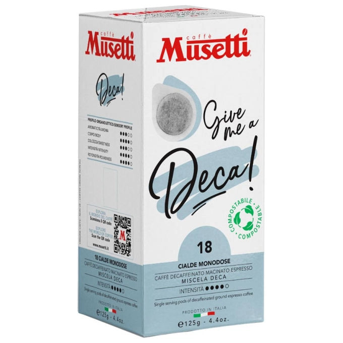 Caffe' Musetti, 18 Cialde Decaffeinate ESE, Miscela Arabica e Robusta, Aroma Vaniglia e Frutta Secca