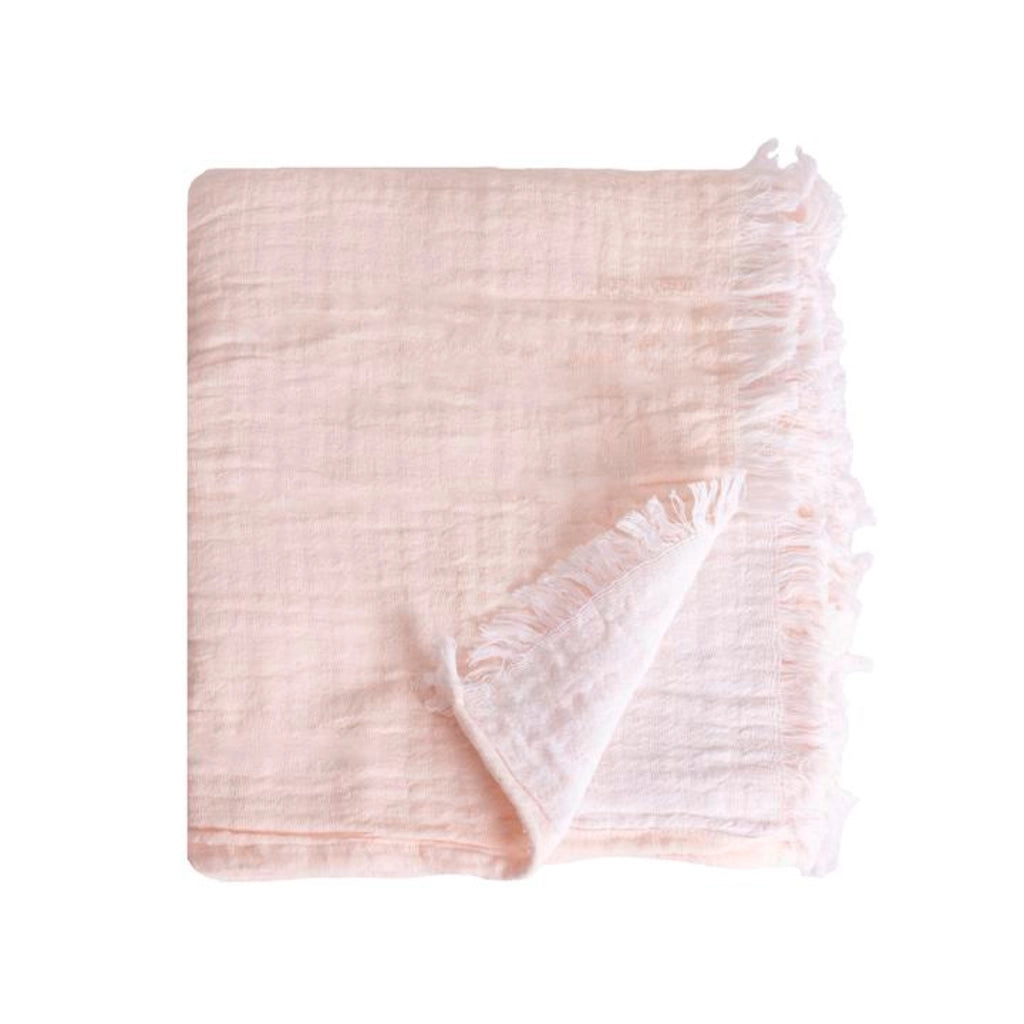 100% cotone rosa pallido plaid con frange 130x170cm BITALD