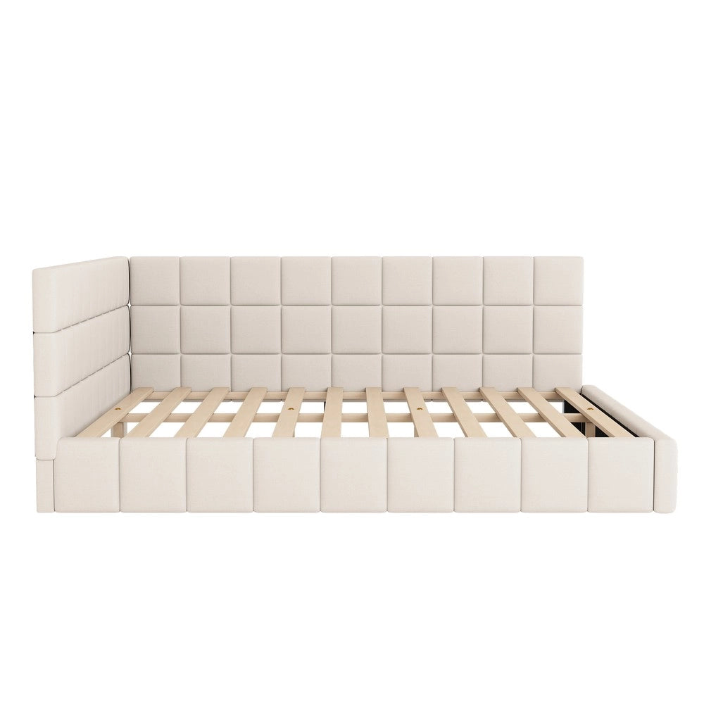 Letto Imbottito con Rete a Doghe ¨C MINIMAL ¨C Velluto Beige 160x200
