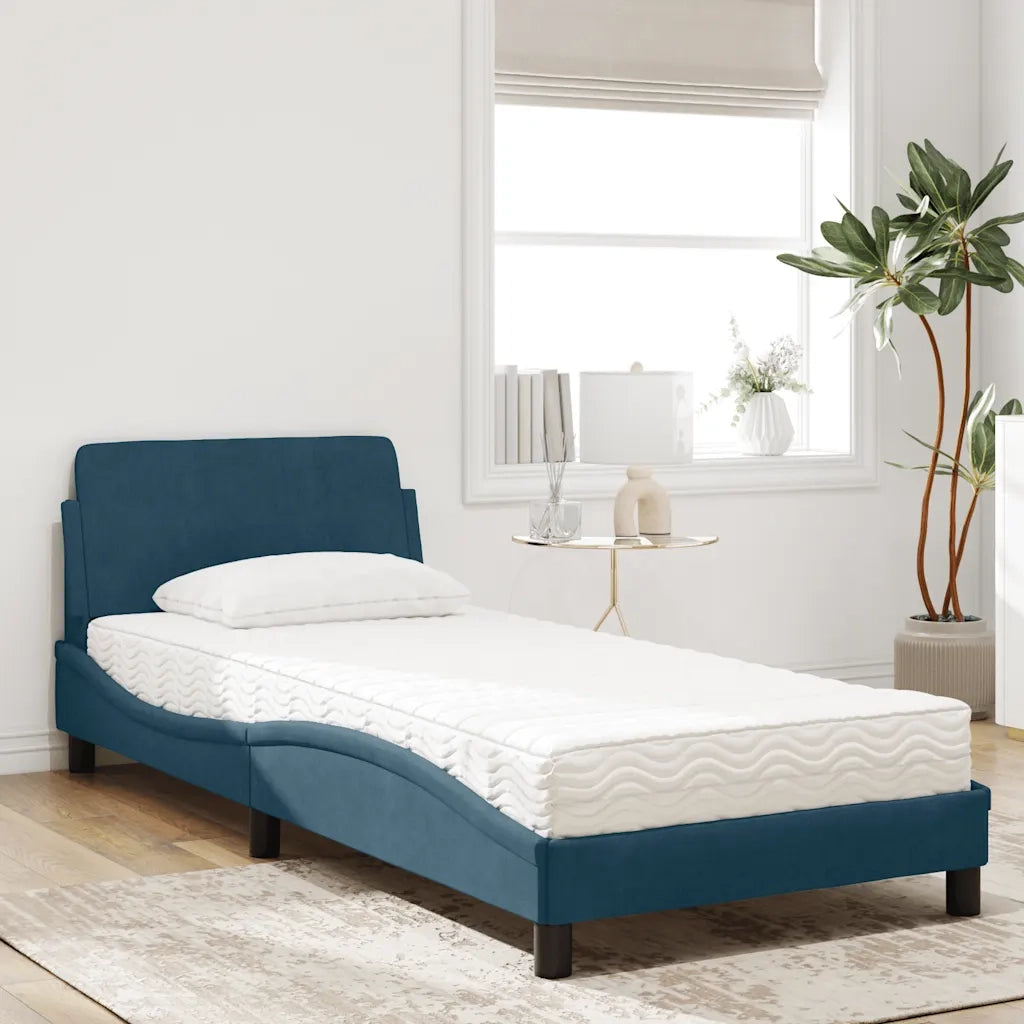 Letto con Materasso Dover Blu 90x200 cm in Velluto