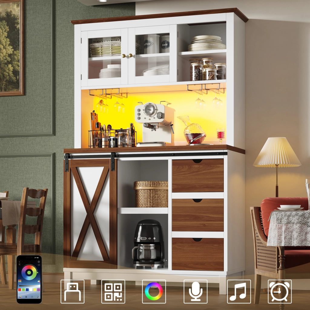 Credenza con LED e Cassetti ¨C MINIMAL ¨C Bianco, Ante Scorrevoli