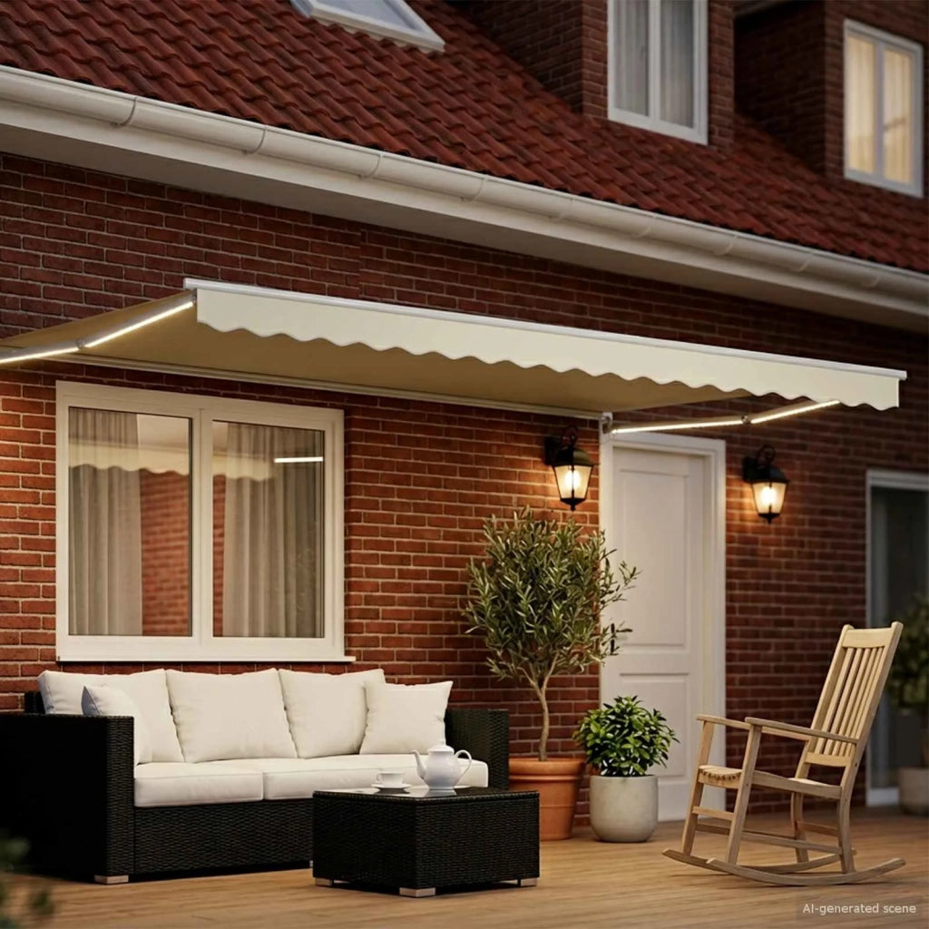 Tenda retrattile manuale con LED Crema e Bianco 4 × 3 m 3419285