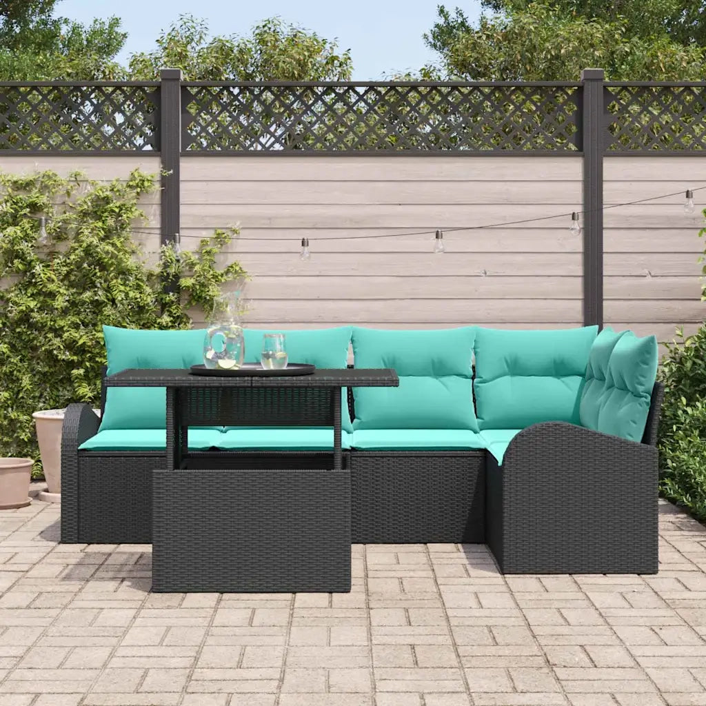 Set Divano da Giardino con cuscino 6 pcs Nero Poly Rattan 3357389