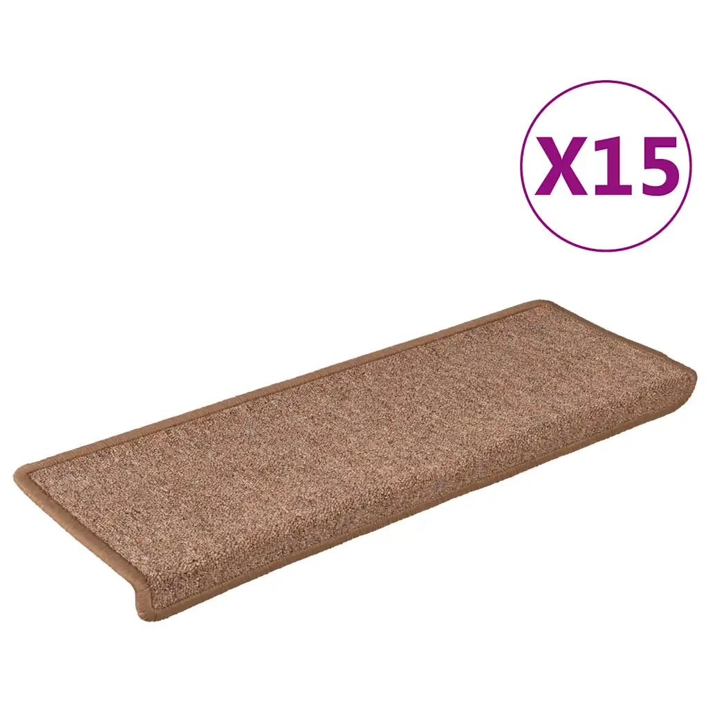 Tappetini per scale 15 pz 65x21x4 cm Marrone Bordo rettangolare 326196