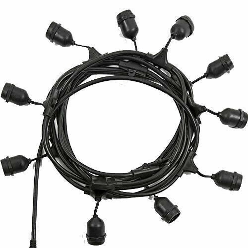 CATENA stagna gomma Nera STRINGA 2 metri 8 attacchi e27 luce LED IMPERMEABILE IP67 - Benovo